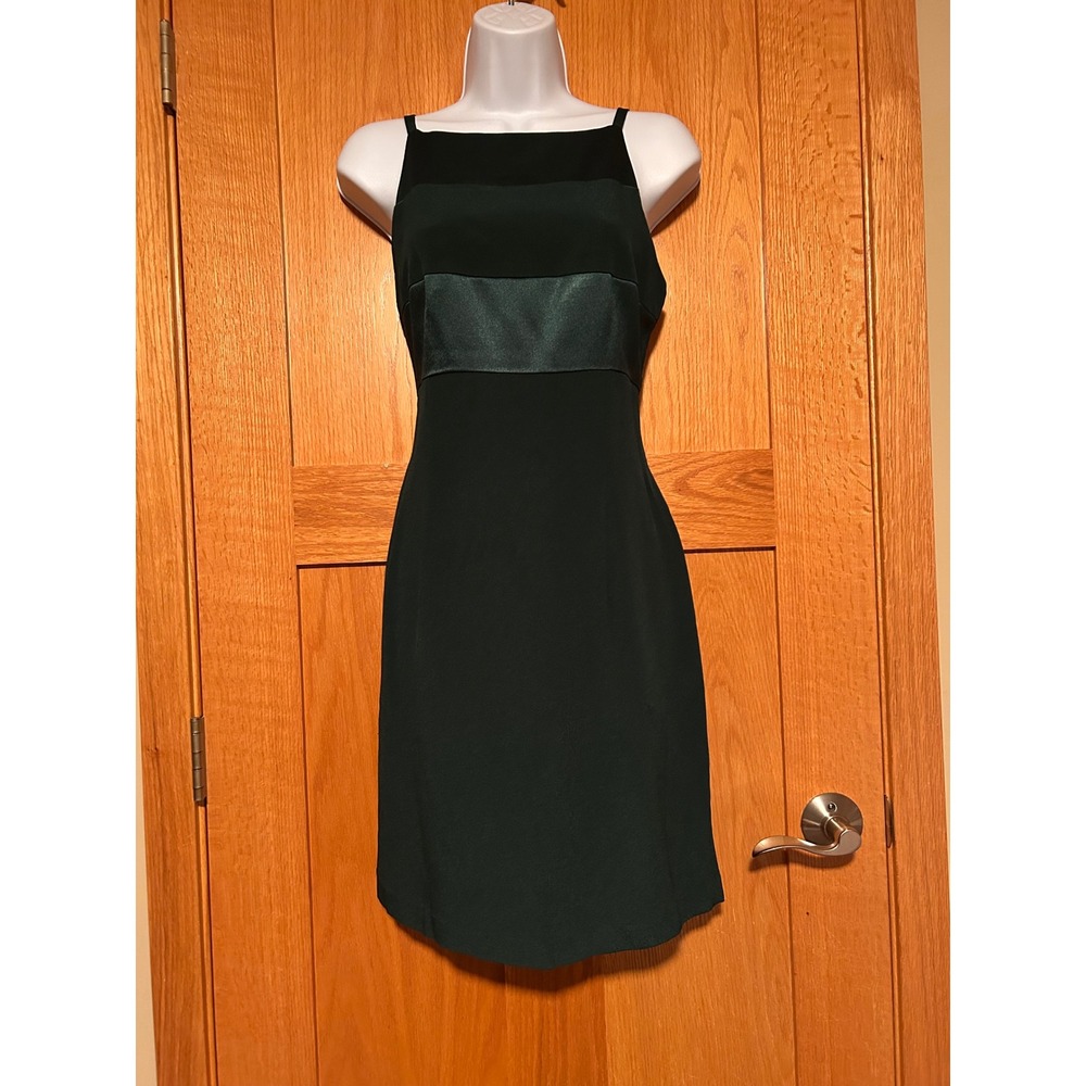 Vintage 90s Dave & Johnny Green Satin Colorblock Cocktail Mini Dress Size 10